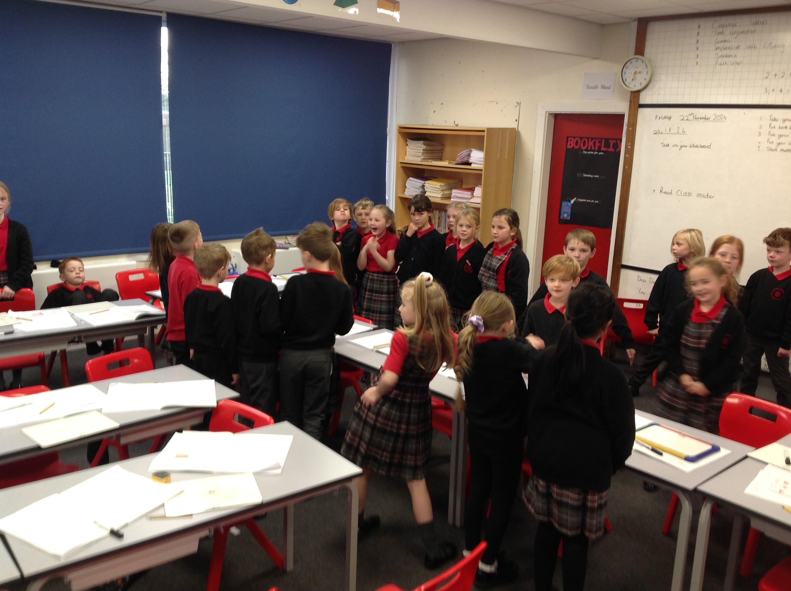 We recreated the Berlin Wall in class